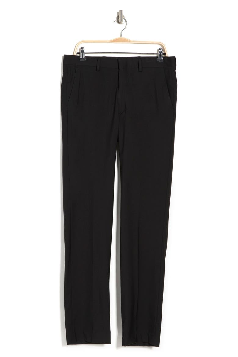 Solid Flat Front Trousers, Alternate, color, BLACK