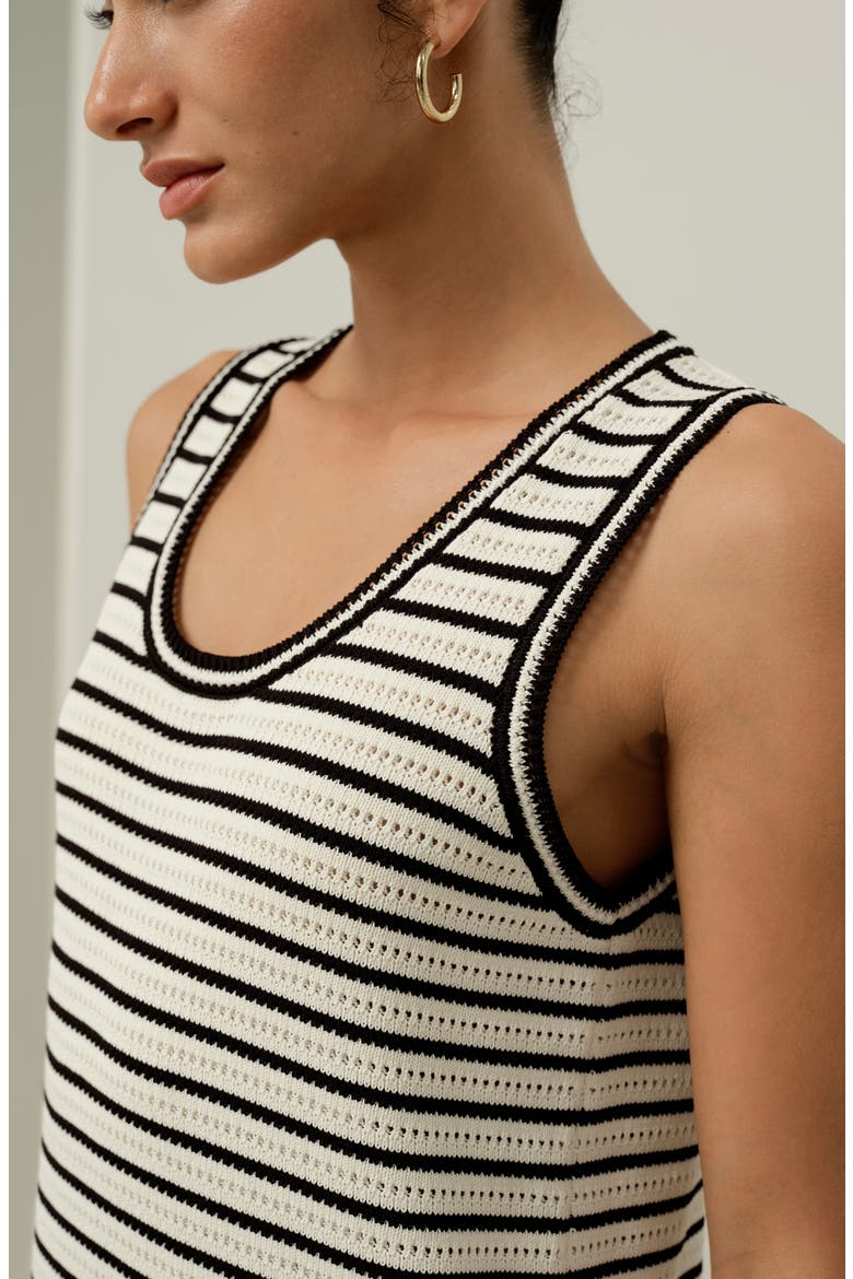 Women's Toscana Striped Pointelle Dress, Alternate, color, White With Black Stripes