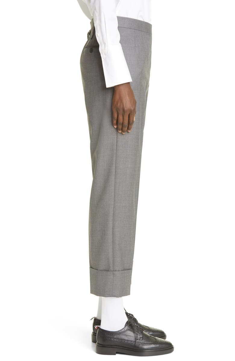 Thom Browne Back Strap Wool Cuff Crop Pants, Alternate, color, Medium Grey