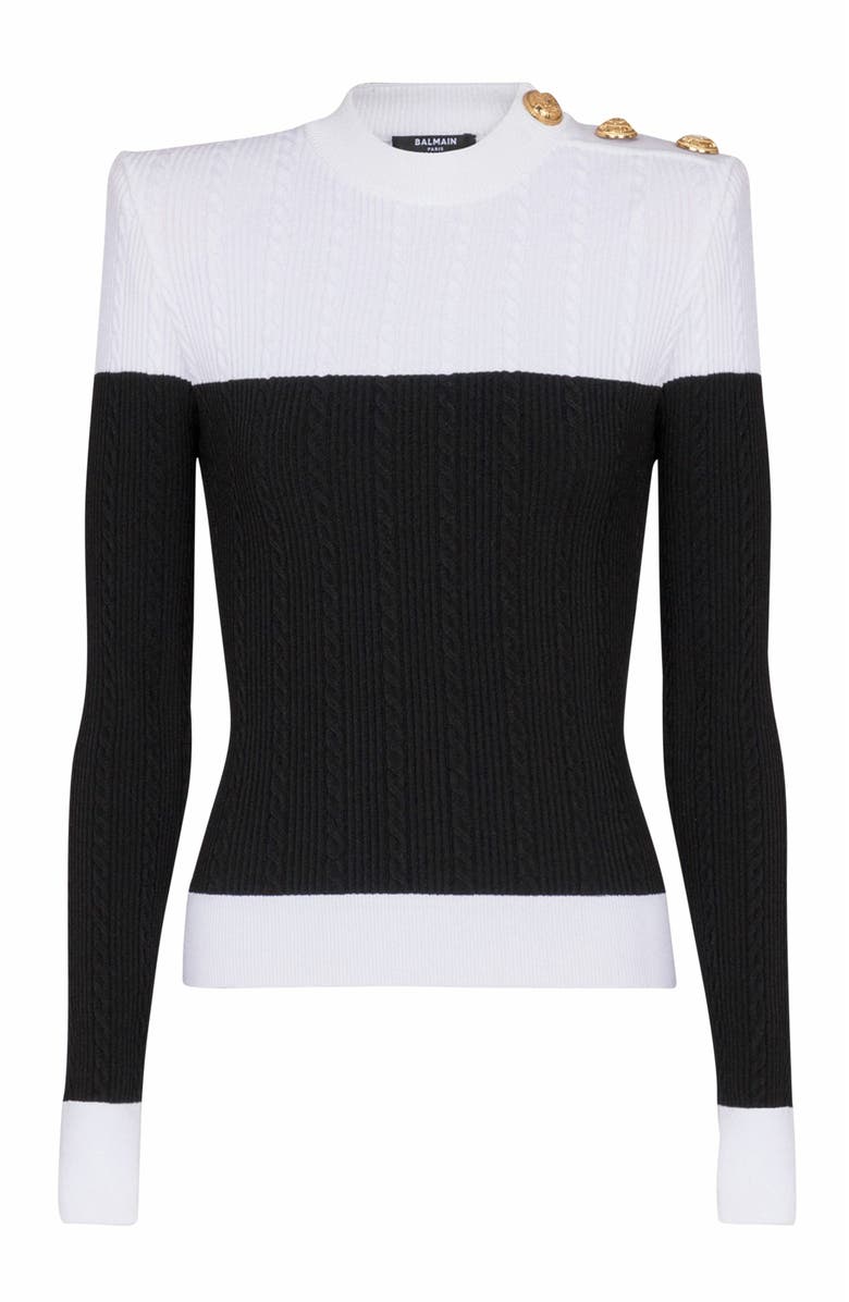 Balmain Long-Sleeved Two-Tone Knit Top, Alternate, color, Black