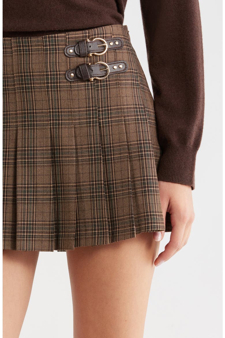 Chantel Plaid Pleated Miniskirt, Alternate, color, BROWN PLAID