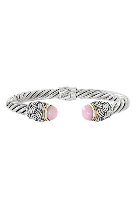 Sterling Silver & 18K Gold Pink Opal Bracelet