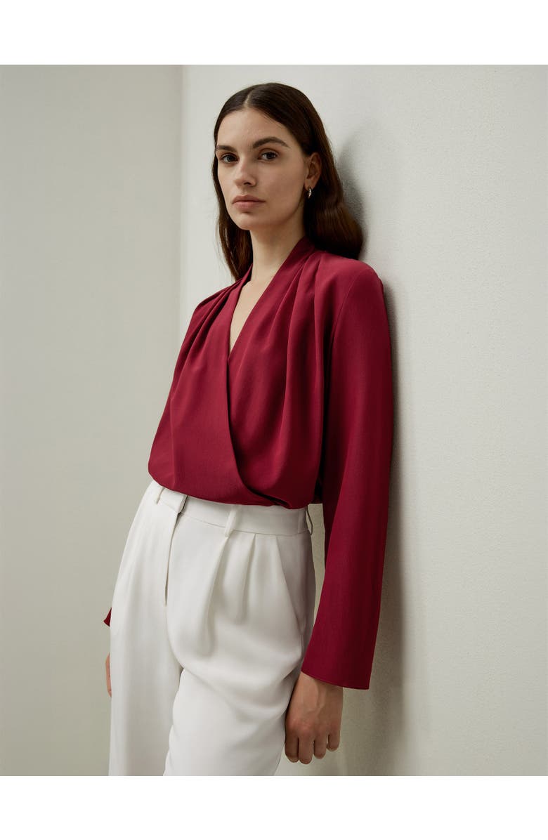 Lilysilk Silk Crêpe de Chine Long Sleeve Blouse, Alternate, color, Cherry Red