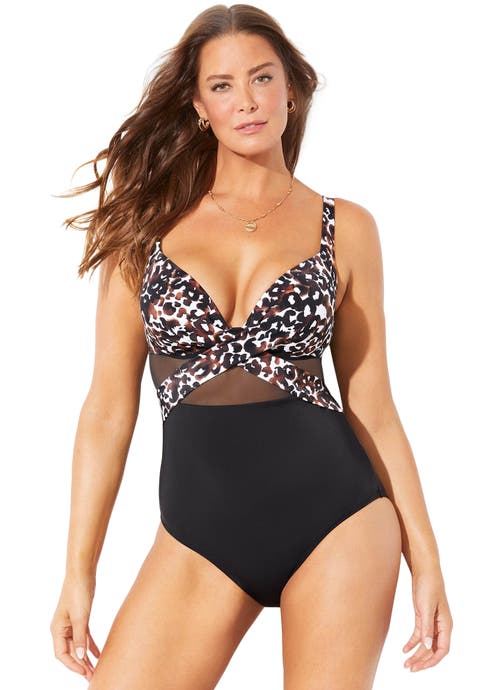 Cut Out Mesh Underwire One Piece Swimsuit