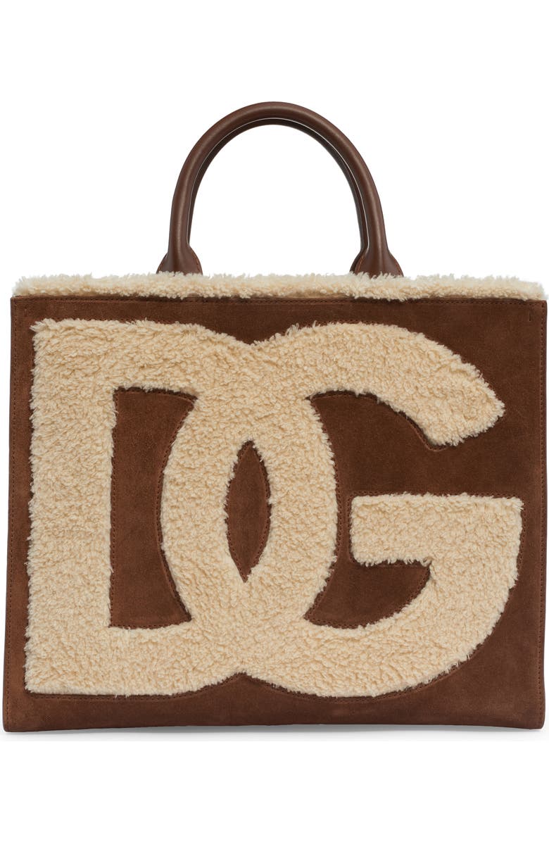 Dolce&Gabbana DG Logo Daily Suede & Faux Shearling Tote, Main, color,