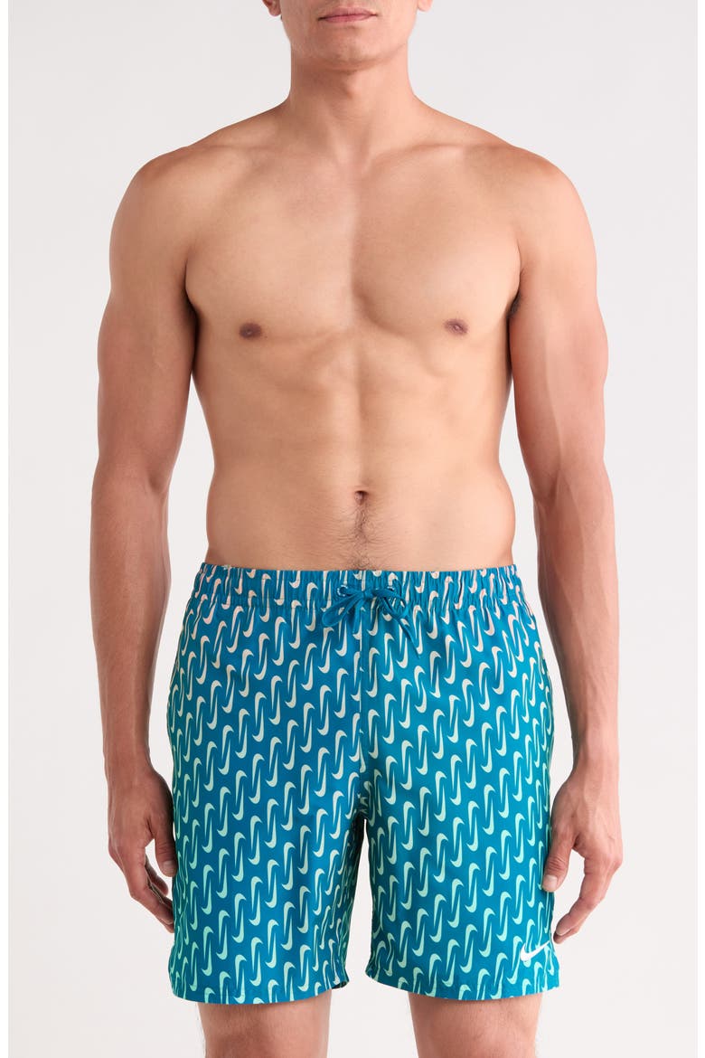 7-Inch Breaker Swoosh Swim Shorts, Main, color, GREEN ABYSS