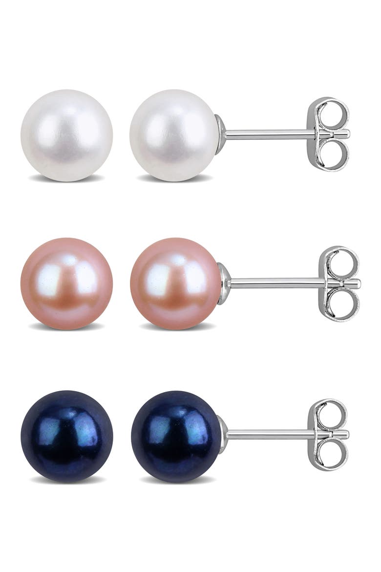 Set of 3 Cultured Pearl Stud Earrings, Main, color, MULTI