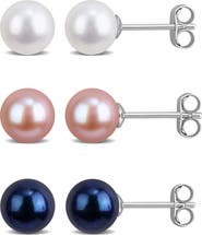 DELMAR Set of 3 Cultured Pearl Stud Earrings