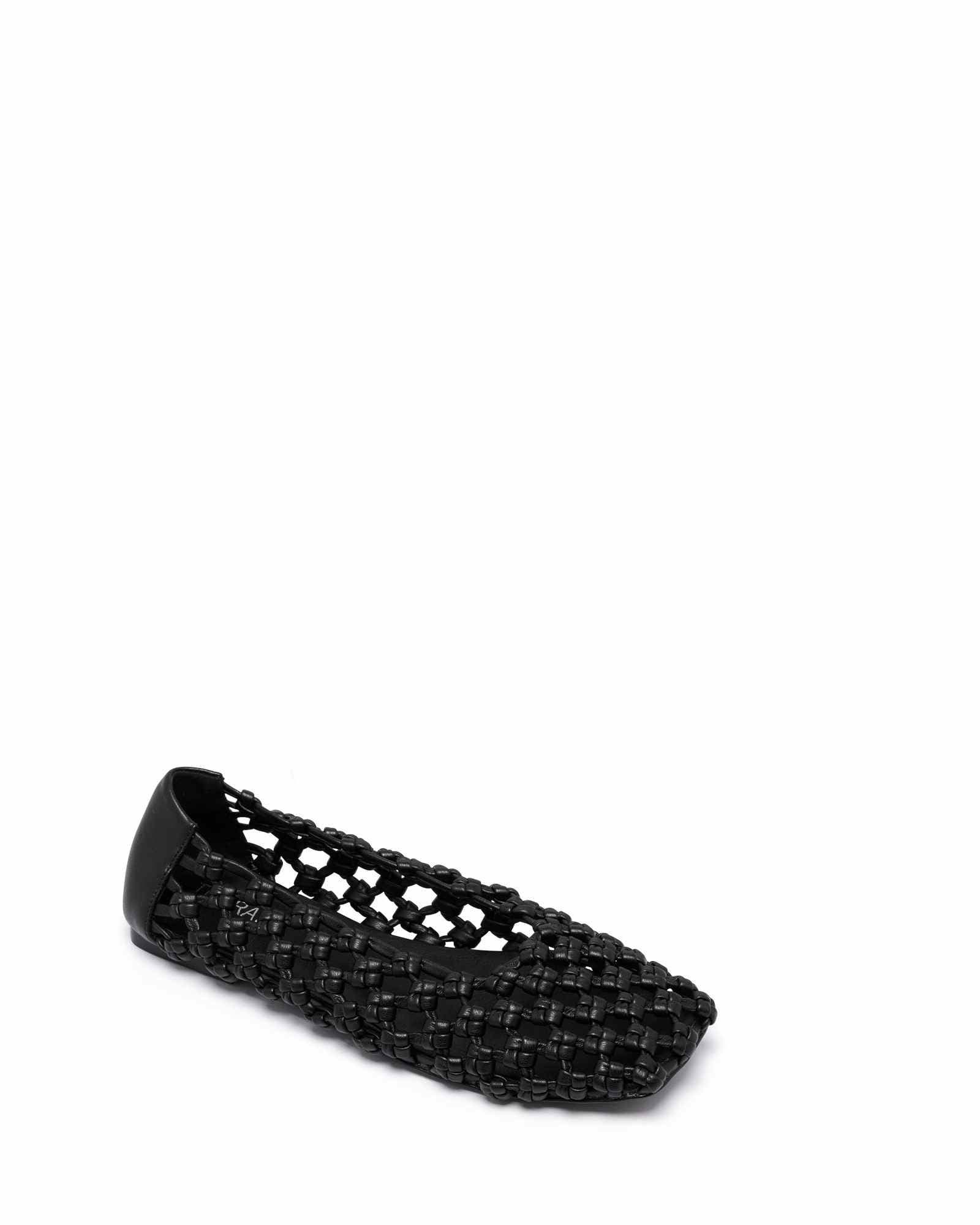 Genesis Square Toe Woven Flats, Main, color, BLACK SMOOTH PU