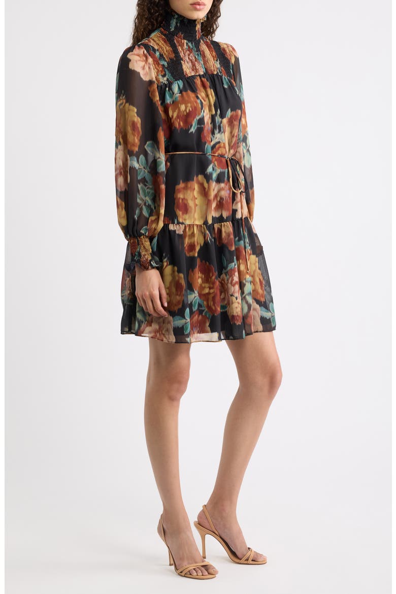 Floral Long Sleeve Dress, Alternate, color, BLACK ORANGE