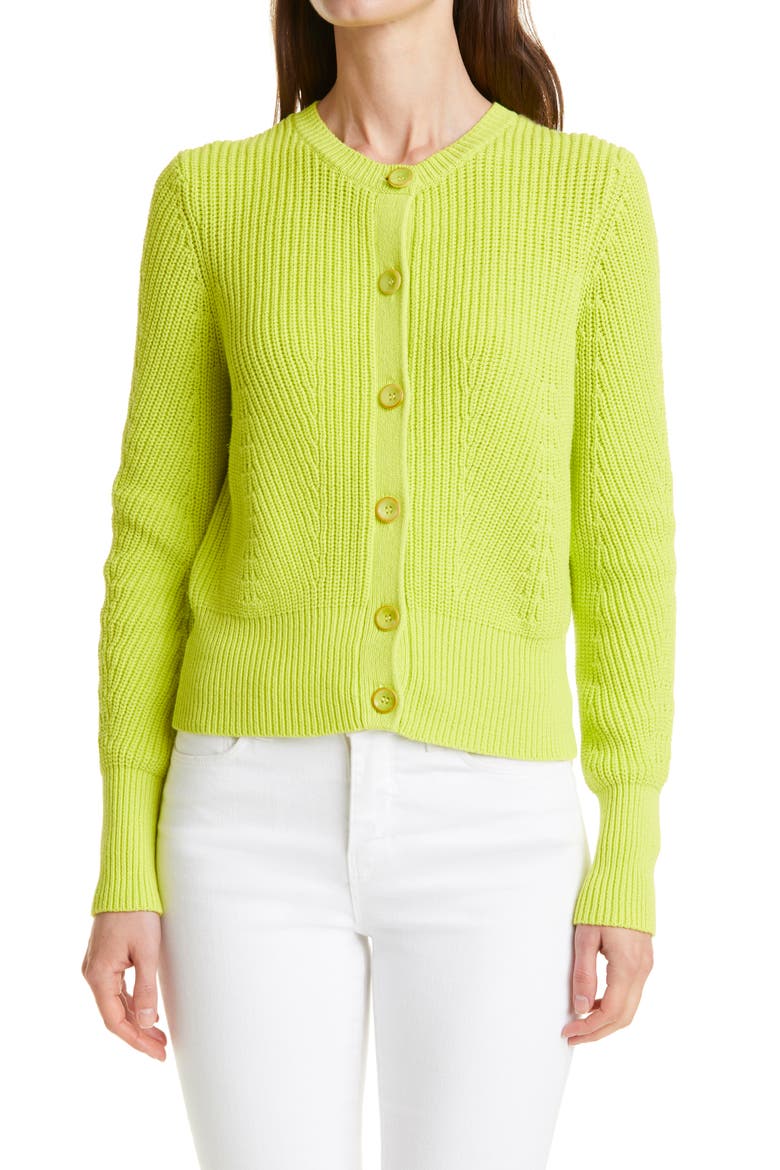 Shaker Stitch Cotton Blend Cardigan, Main, color, BRIGHT GREEN