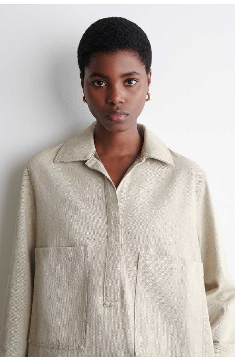 COS Open-Collar Denim Shirt Dress, Alternate, color, Beige