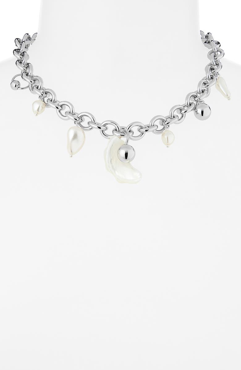 Justine Clenquet Tyler Mixed Charm Chain Necklace, Alternate, color, Palladium