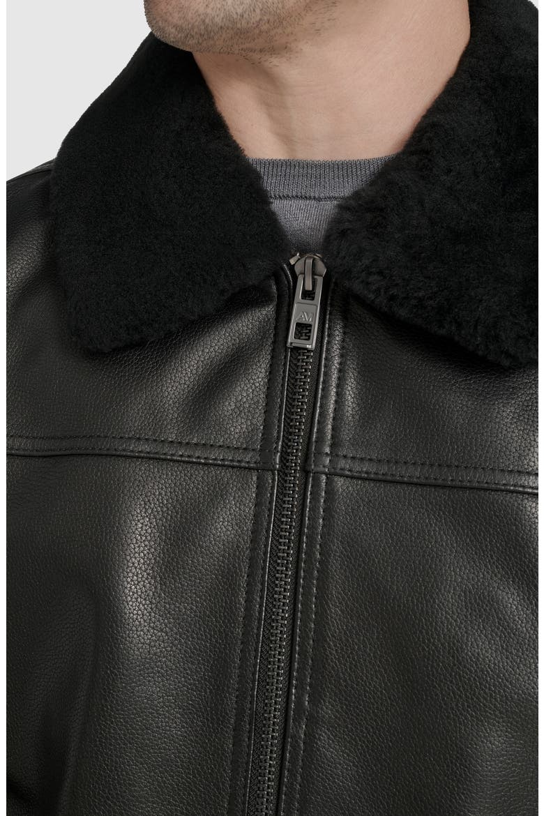 Leather Aviator Jacket with Removable Genuine Shearling Collar, Alternate, color, BLACK