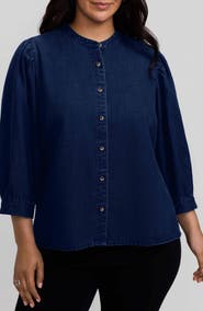Foxcroft Helsa Puff Sleeve Denim Shirt