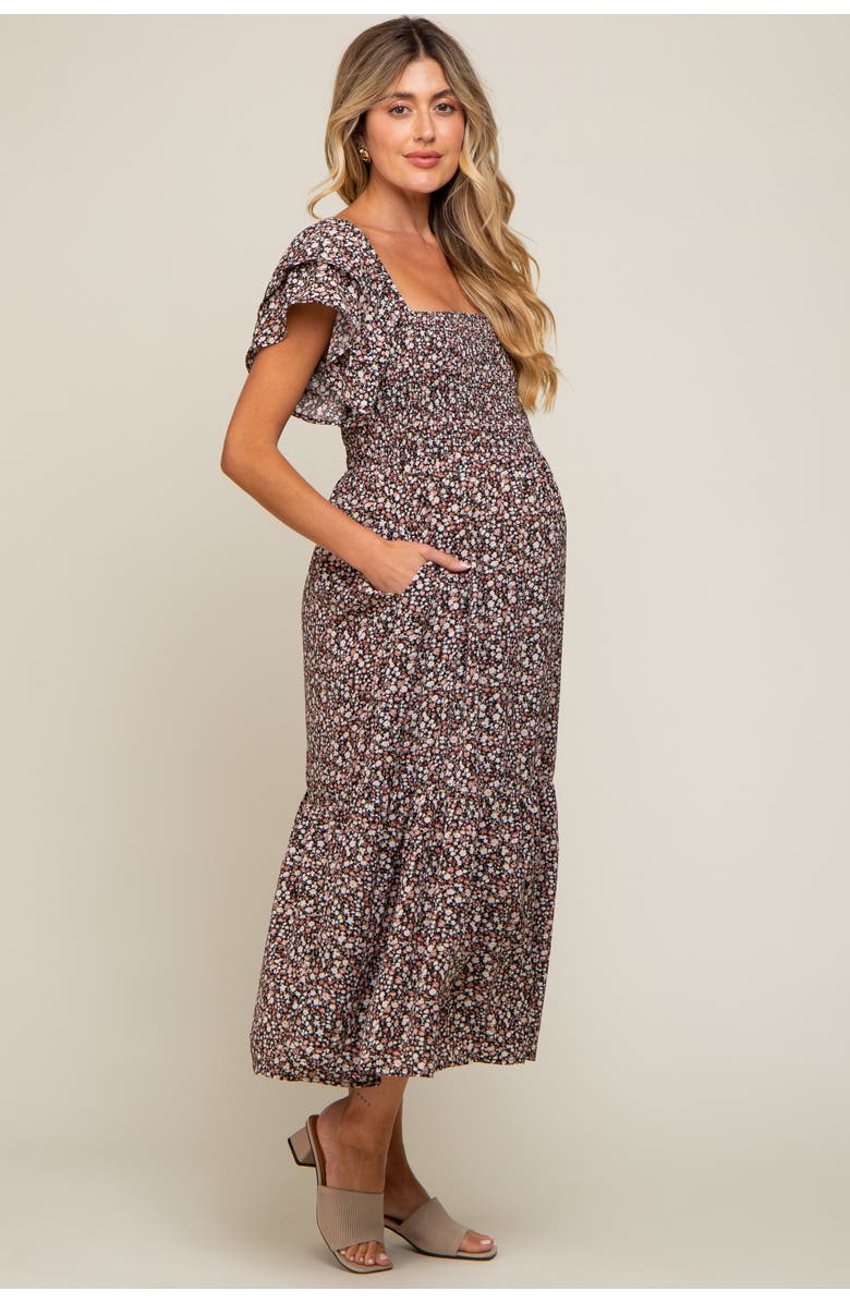 PinkBlush Floral Flutter Midi Dress, Alternate, color, Black