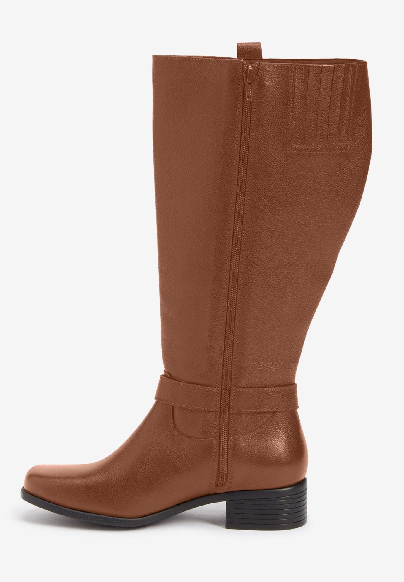 Comfortview The Donna Wide Calf Leather Boot, Alternate, color, Cognac