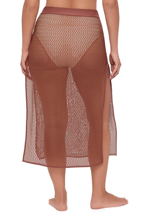 S3 Side Slit Crochet Coverup Skirt In Brown