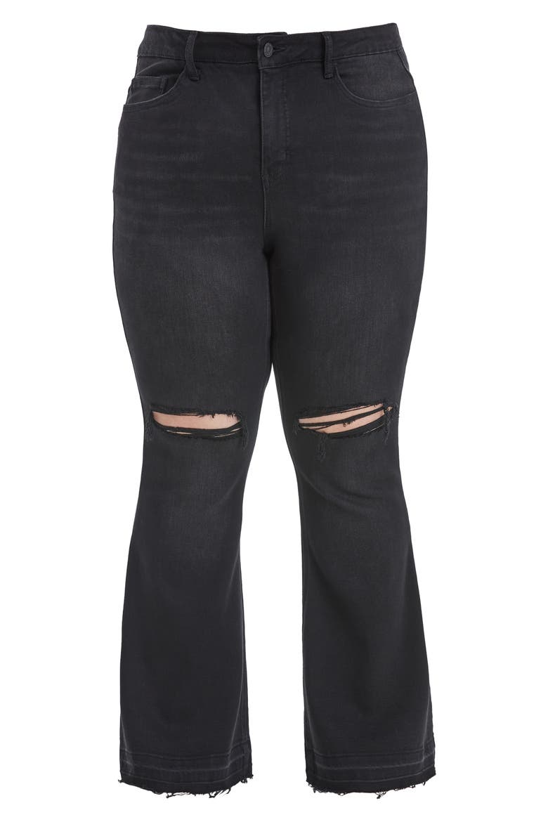 Lauren High Waist Ripped Flare Jeans, Alternate, color, BLACK