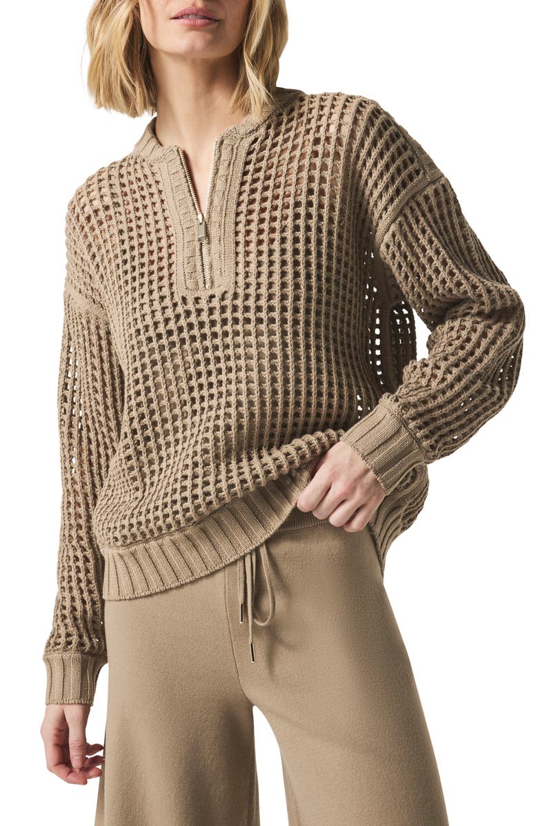 Splendid x @cellajaneblog Pointelle Half Zip Sweater, Main, color, Wood