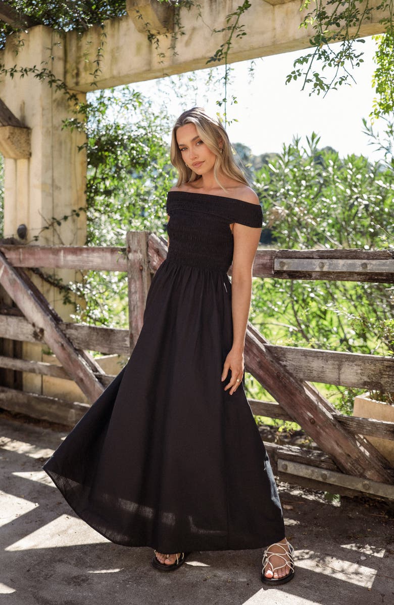 Petal & Pup Tessa Off the Shoulder Maxi Dress, Alternate, color, Black