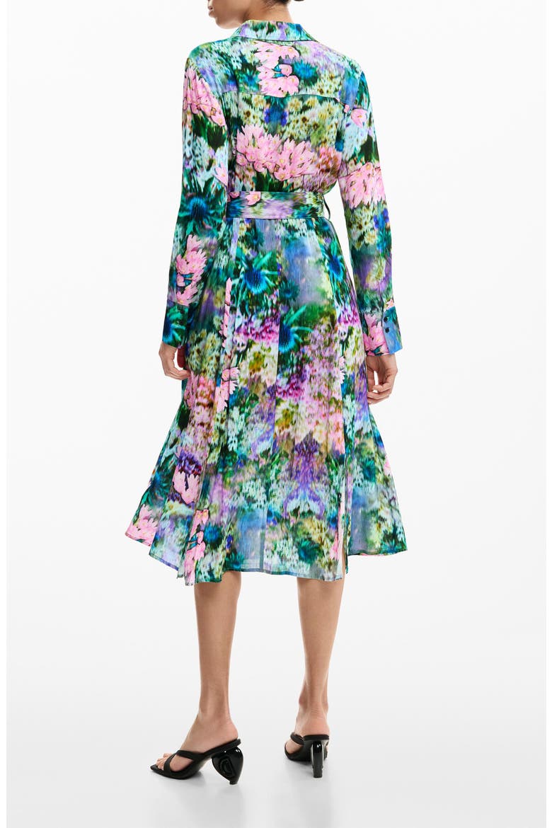 Abstract Floral Print Long Sleeve Shirtdress, Alternate, color, YELLOW