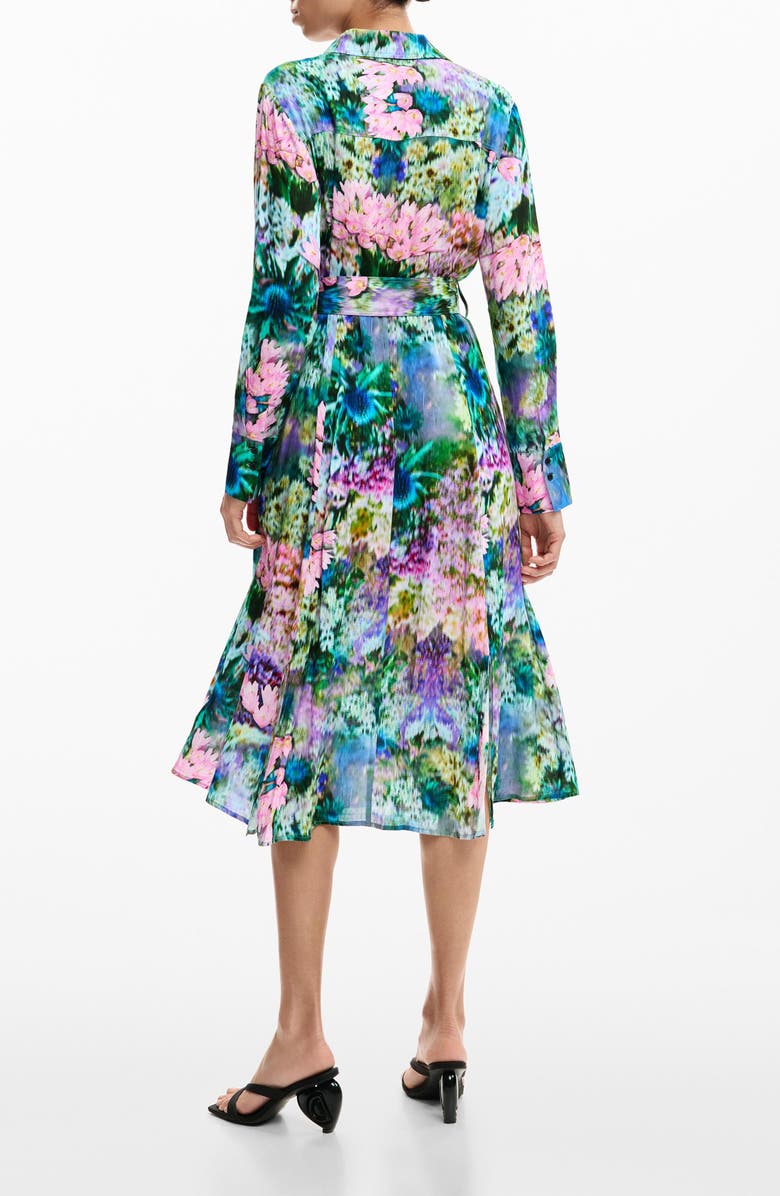 Desigual Abstract Floral Print Long Sleeve Shirtdress, Alternate, color, Yellow