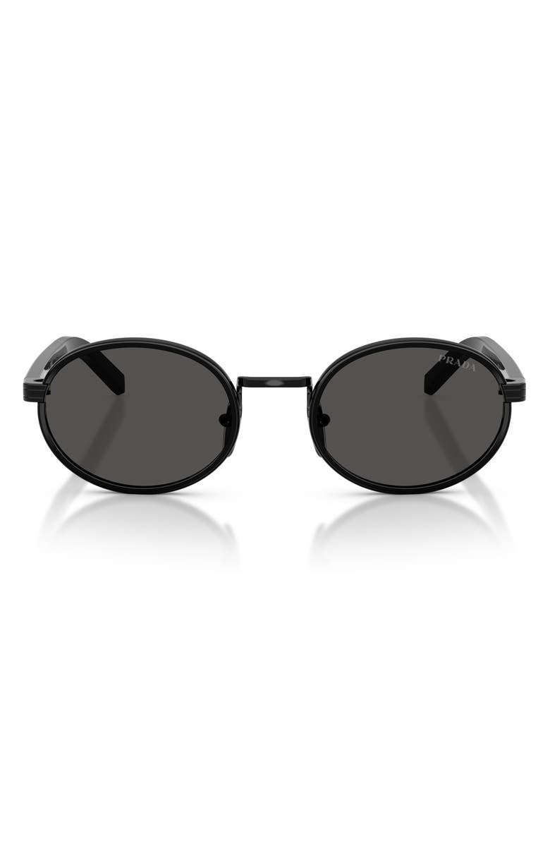 Prada 52mm Oval Sunglasses, Main, color, Black/ Dark Grey