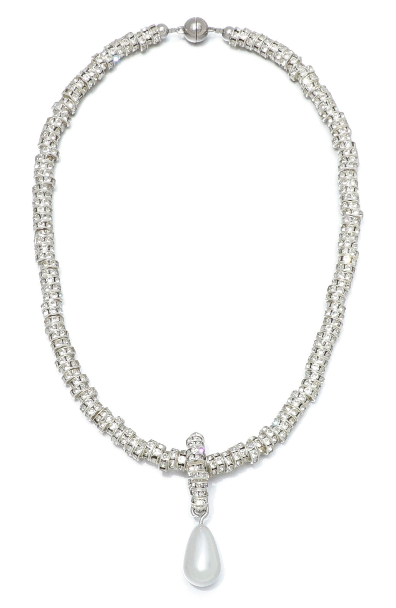 Adornia Crystal Rondelle Faux Pearl Pendant Necklace