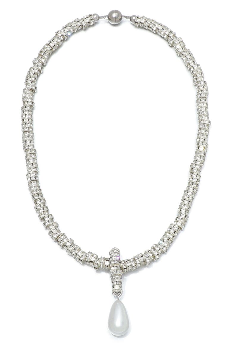 Crystal Rondelle Faux Pearl Pendant Necklace, Main, color, SILVER/ WHITE