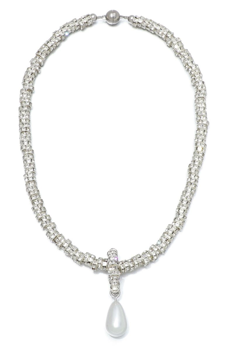 Adornia Crystal Rondelle Faux Pearl Pendant Necklace, Main, color, 