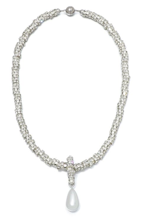 Crystal Rondelle Faux Pearl Pendant Necklace