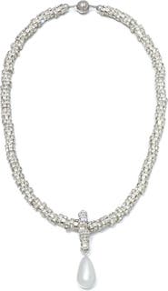 Adornia Crystal Rondelle Faux Pearl Pendant Necklace