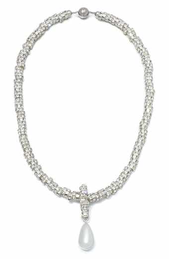 Adornia Crystal Rondelle Faux Pearl Pendant Necklace