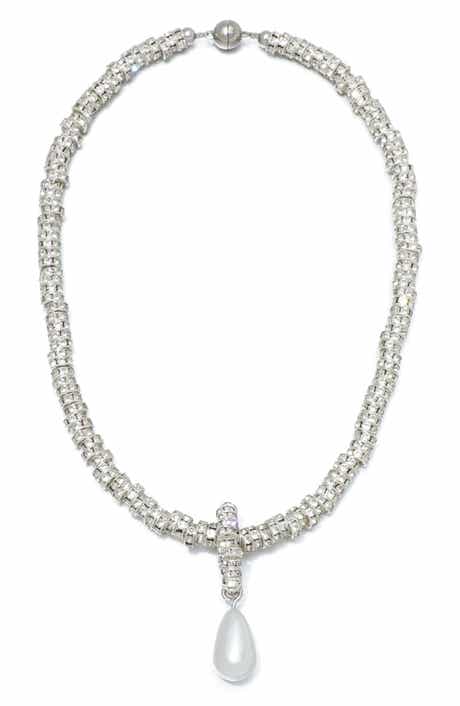 Adornia Crystal Rondelle Faux Pearl Pendant Necklace