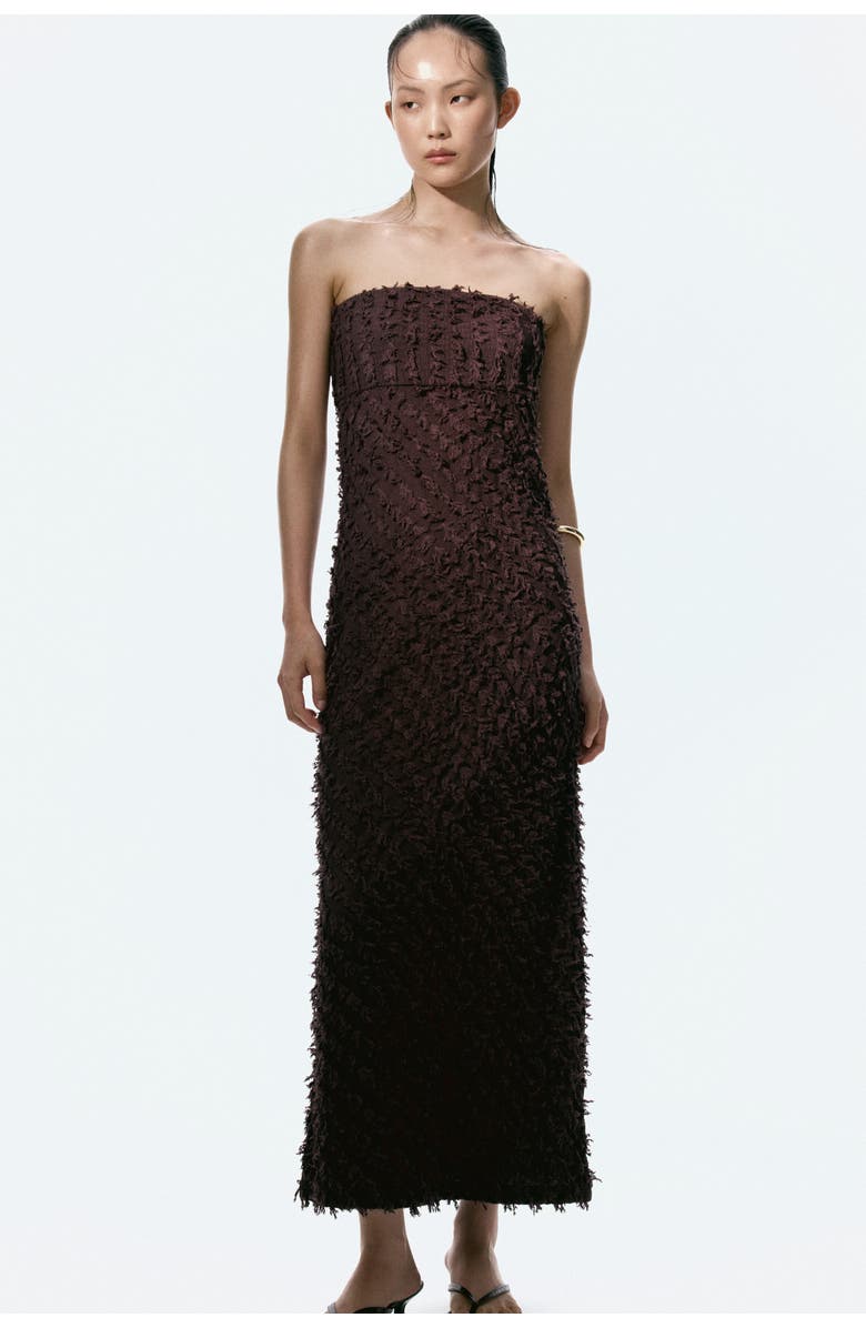 H&M Frayed bandeau dress, Main, color, Dark Brown