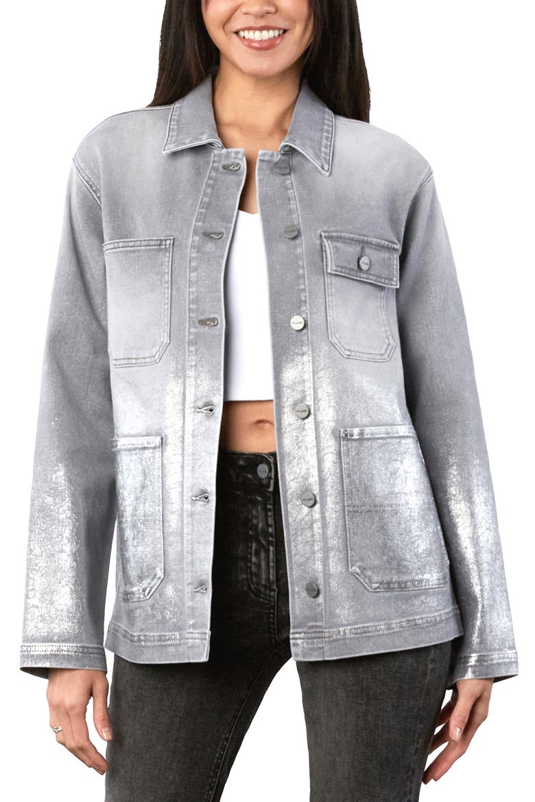 Metallic Dip Denim Barn Jacket, Alternate, color, SHARK