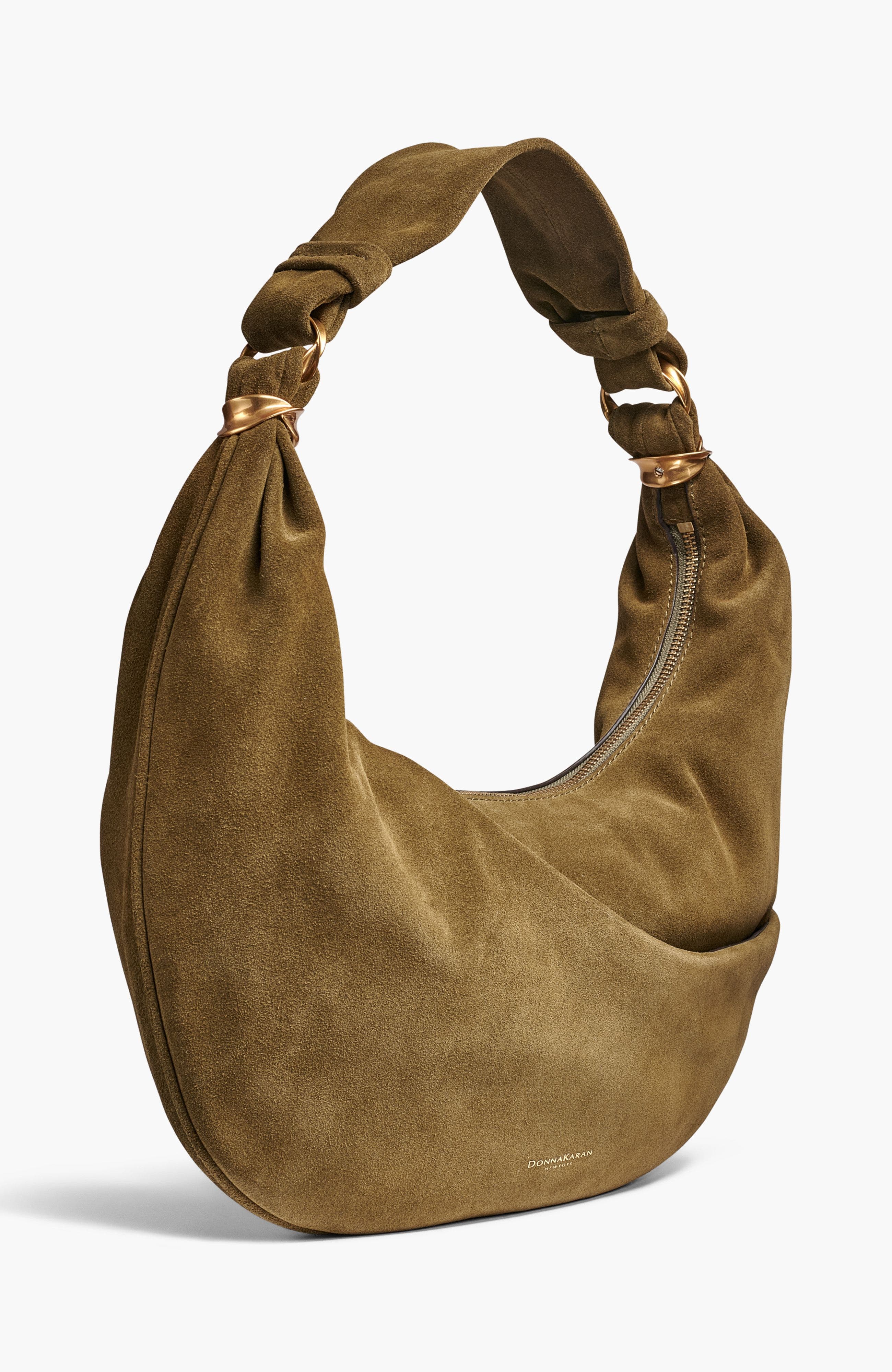 Donna Karan New York Gabardine Suede Shoulder, Alternate, color, Smoky Olive