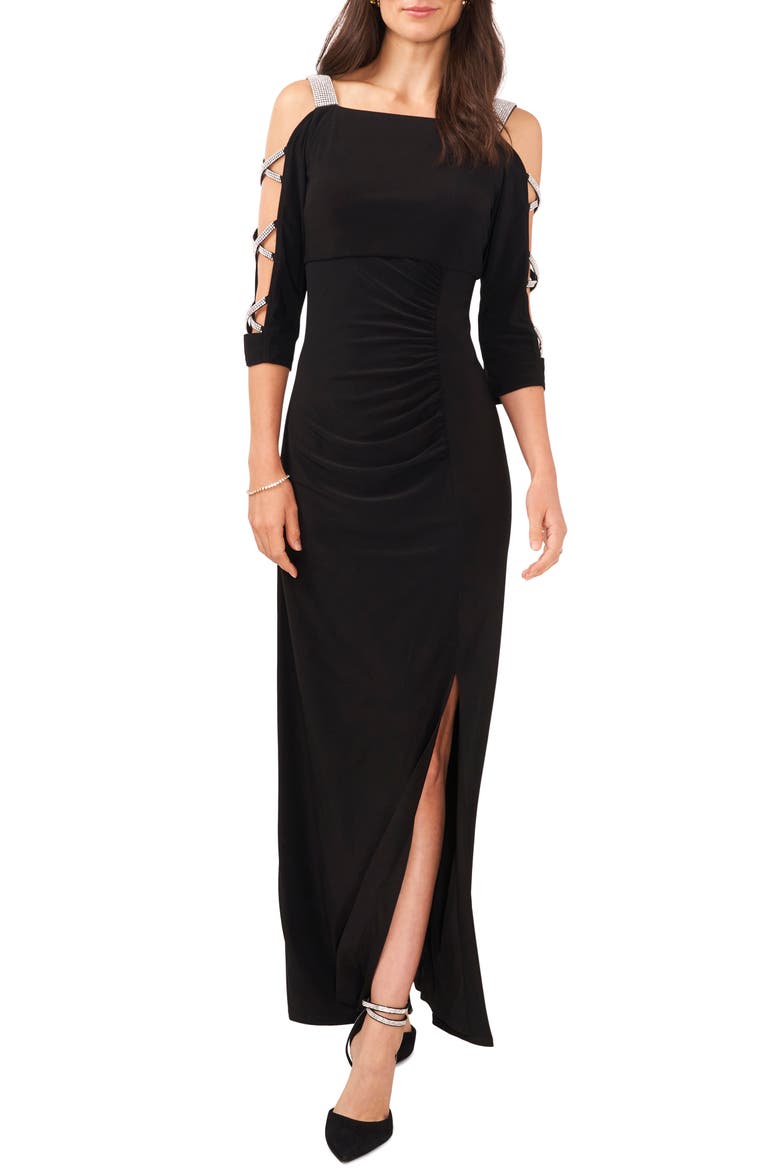 Embellished Cold Shoulder Maxi Dress, Main, color, BLACK