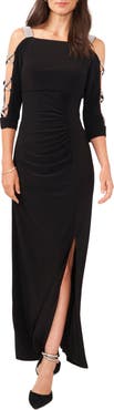 Chaus Embellished Cold Shoulder Maxi Dress