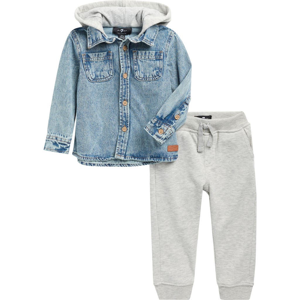7 For All Mankind Kids' Denim Hooded Shirt & Joggers Set In Purple