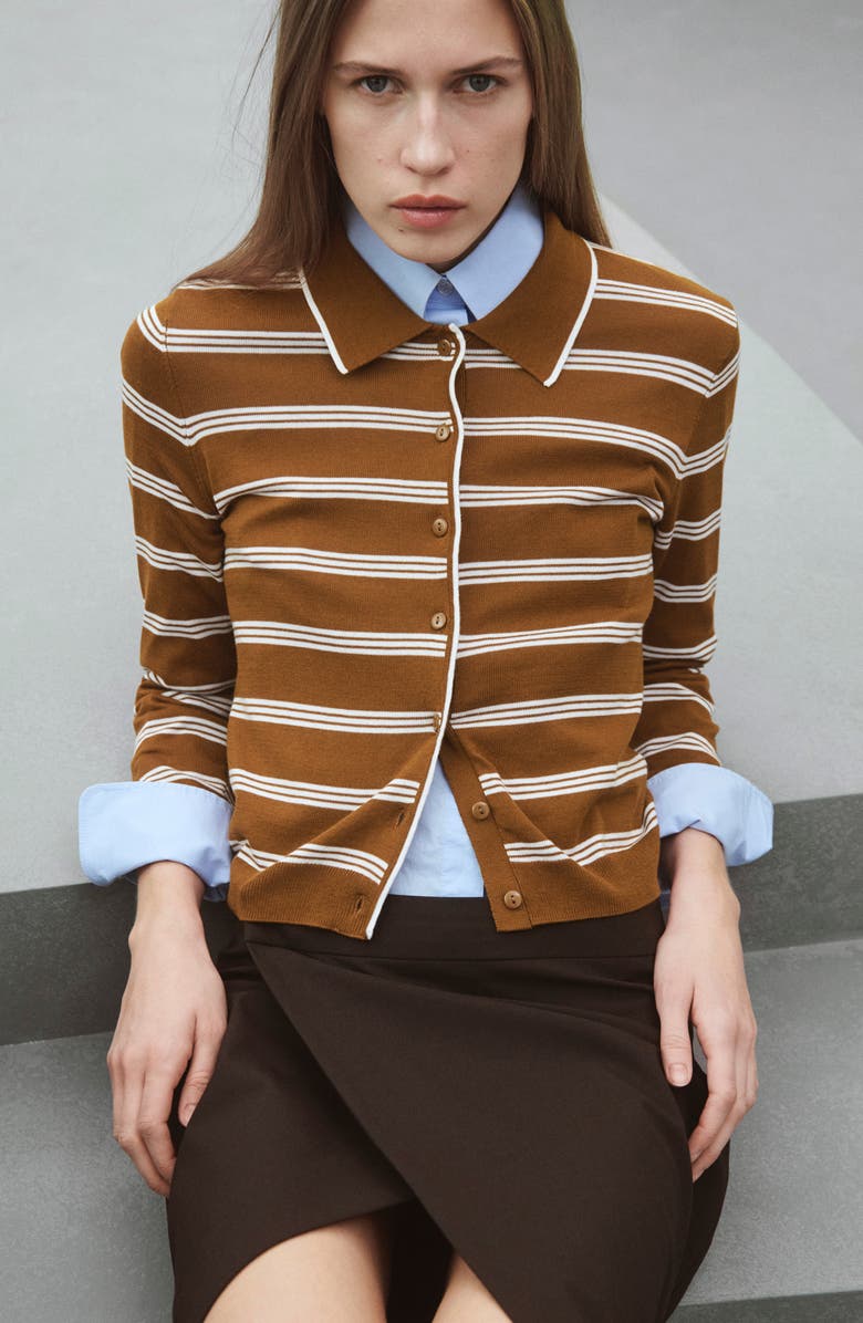 MANGO Stripe Collared Cardigan, Alternate, color, 