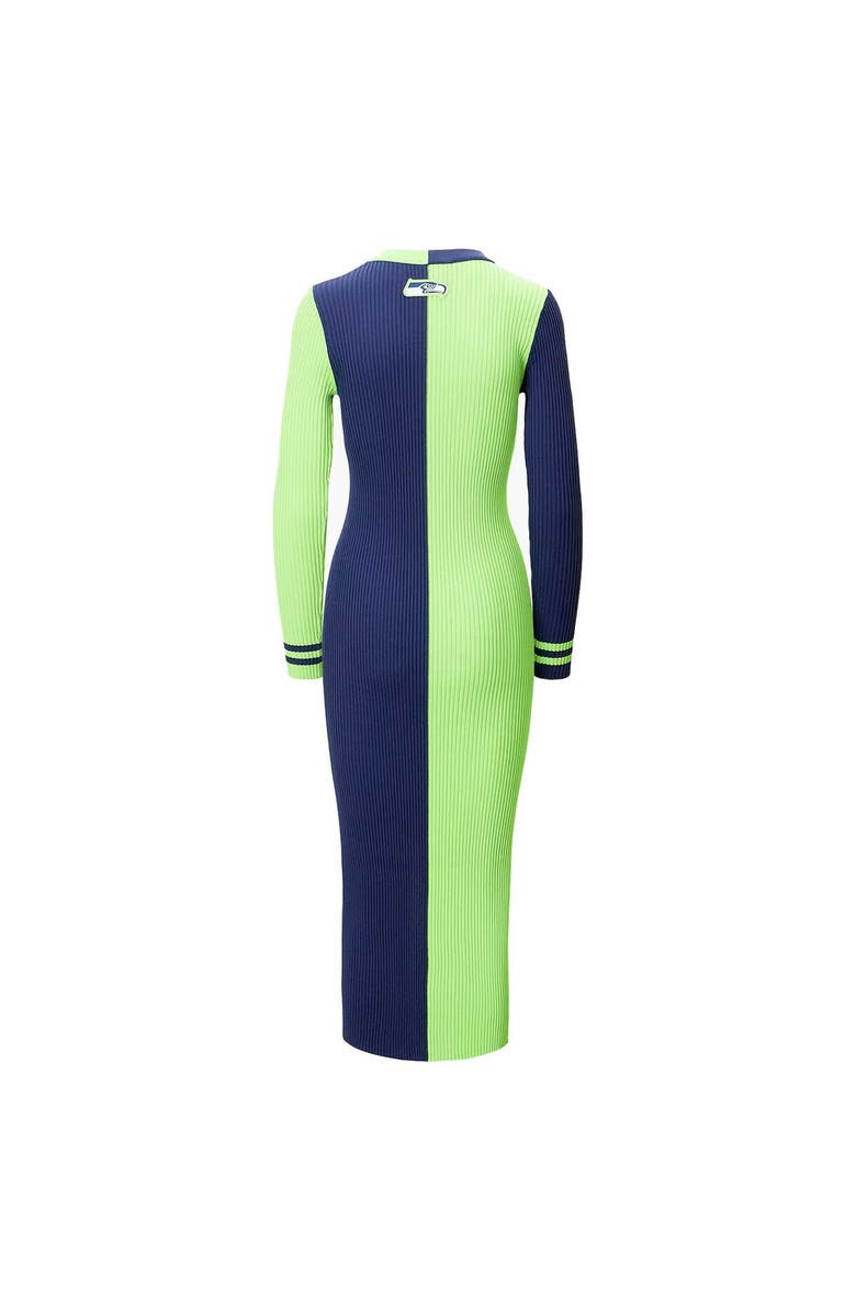 STAUD Women's Neon Green/Navy Seattle Seahawks Shoko Knit Button-Up Sweater Dress, Alternate, color,