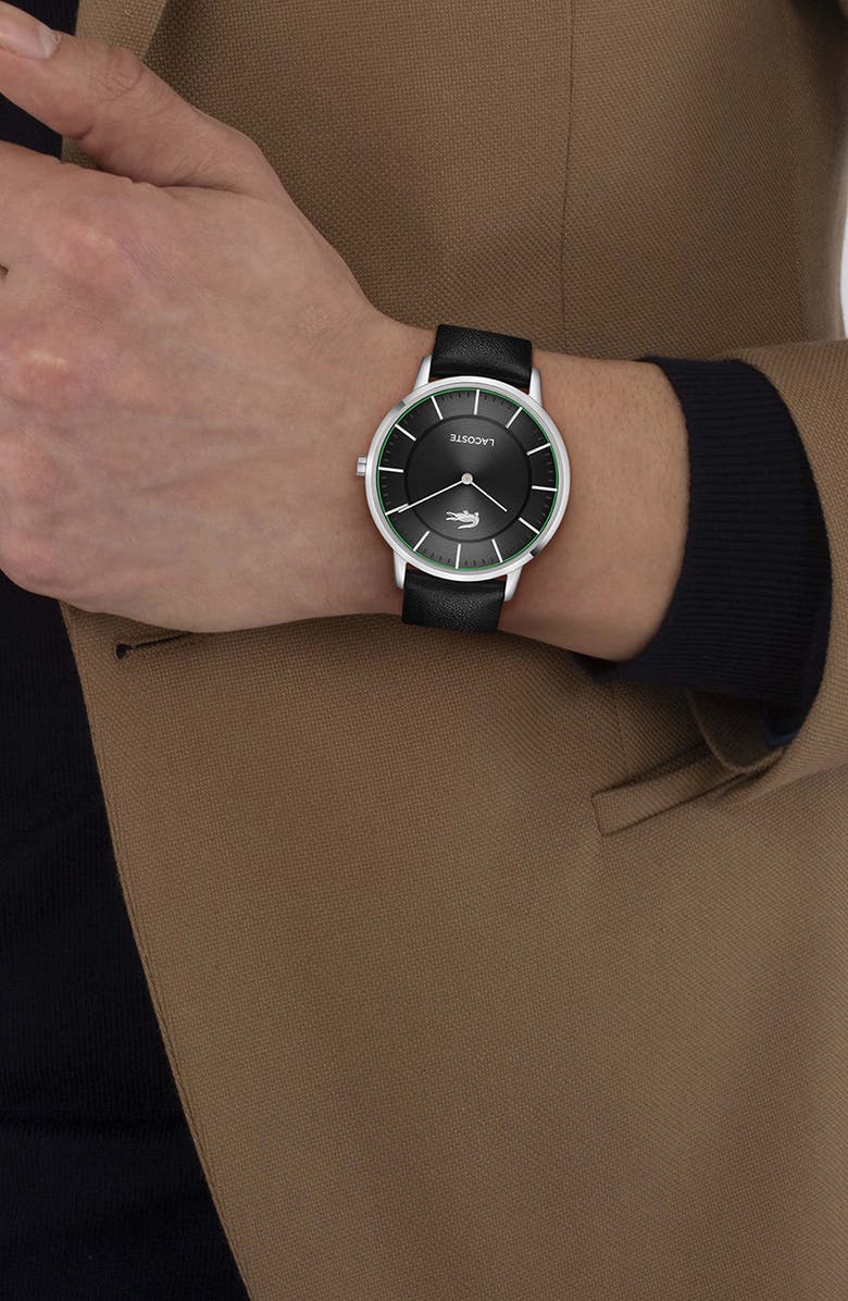 Lacoste Crocorigin Black Leather Strap Watch, 40mm, Alternate, color, Black
