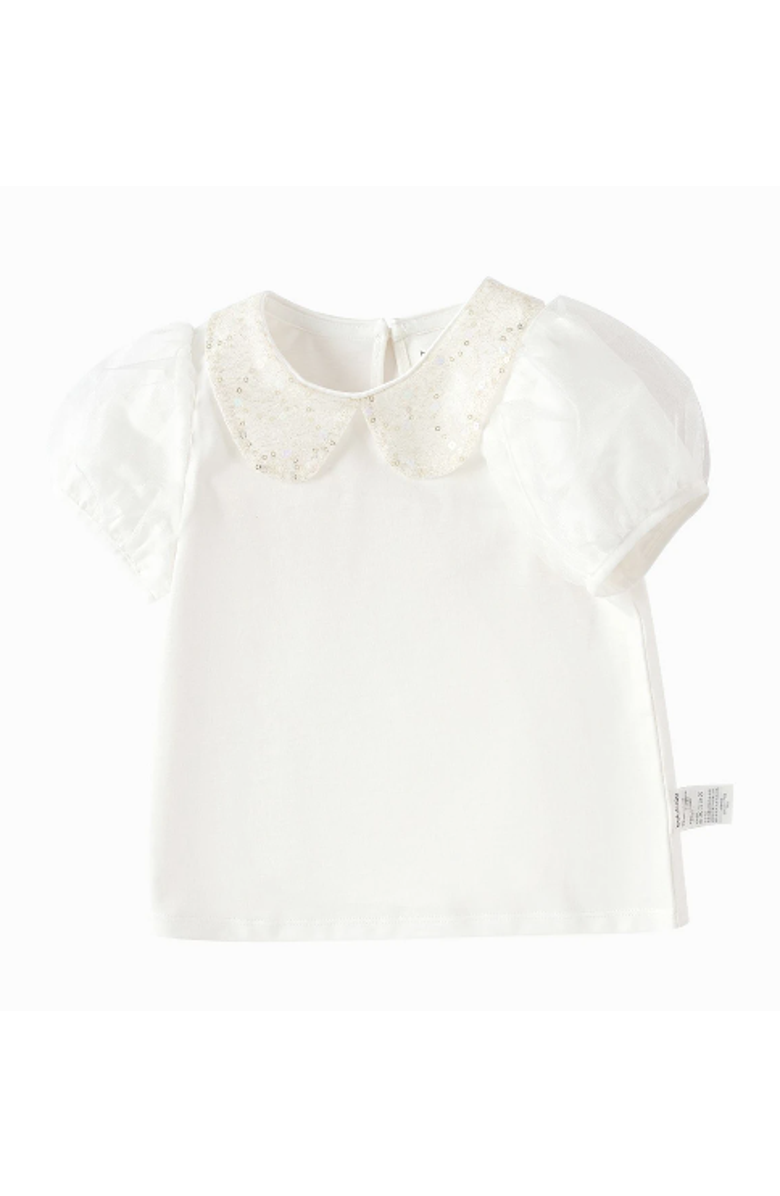 Balabala Sequin Collar Puff Sleeve Top, Main, color, White