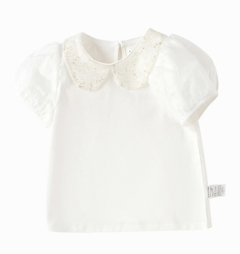 Sequin Collar Puff Sleeve Top