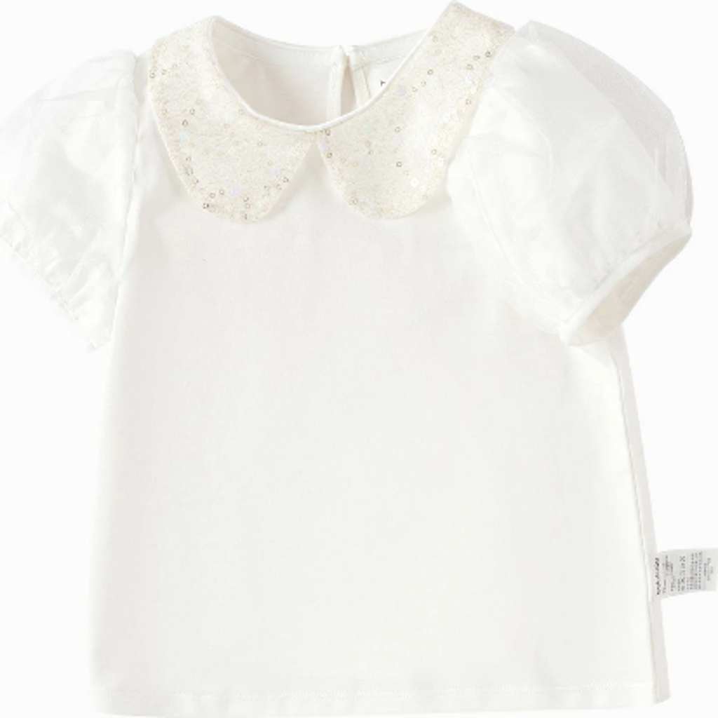 Balabala Sequin Collar Puff Sleeve Top