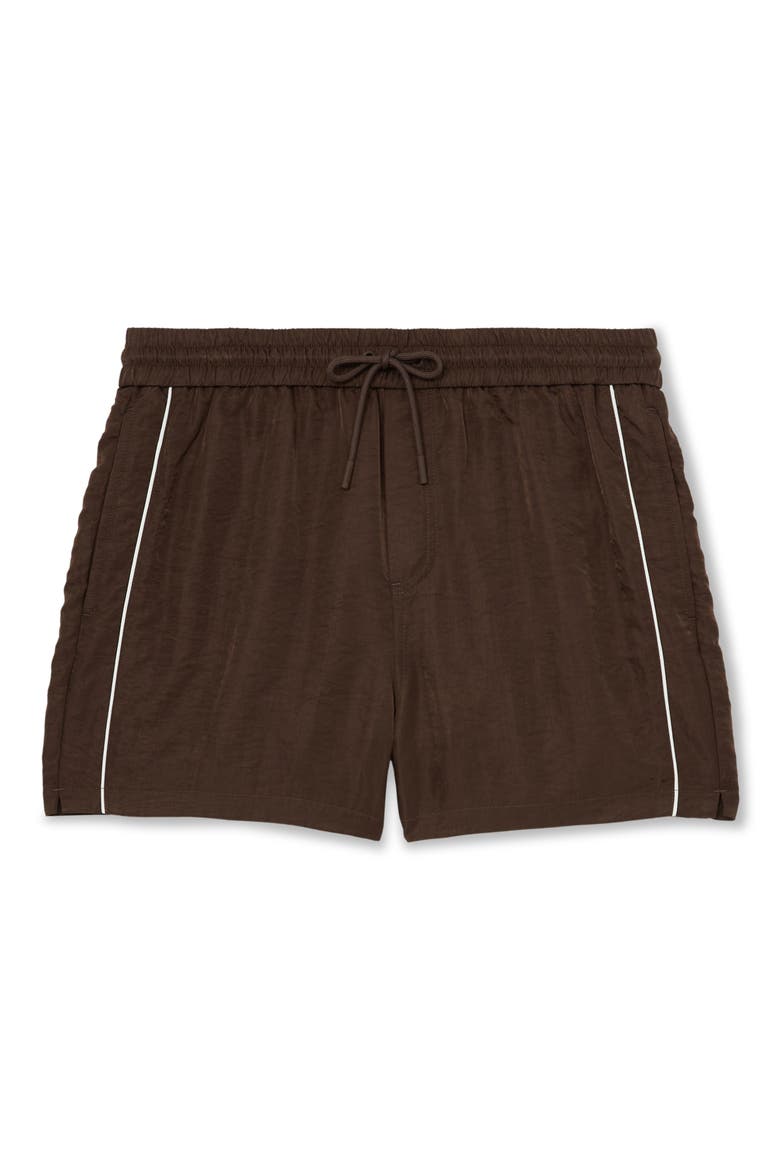 Breeze Piped Nylon Swim Trunks, Alternate, color, CHOCOLATE BROWN