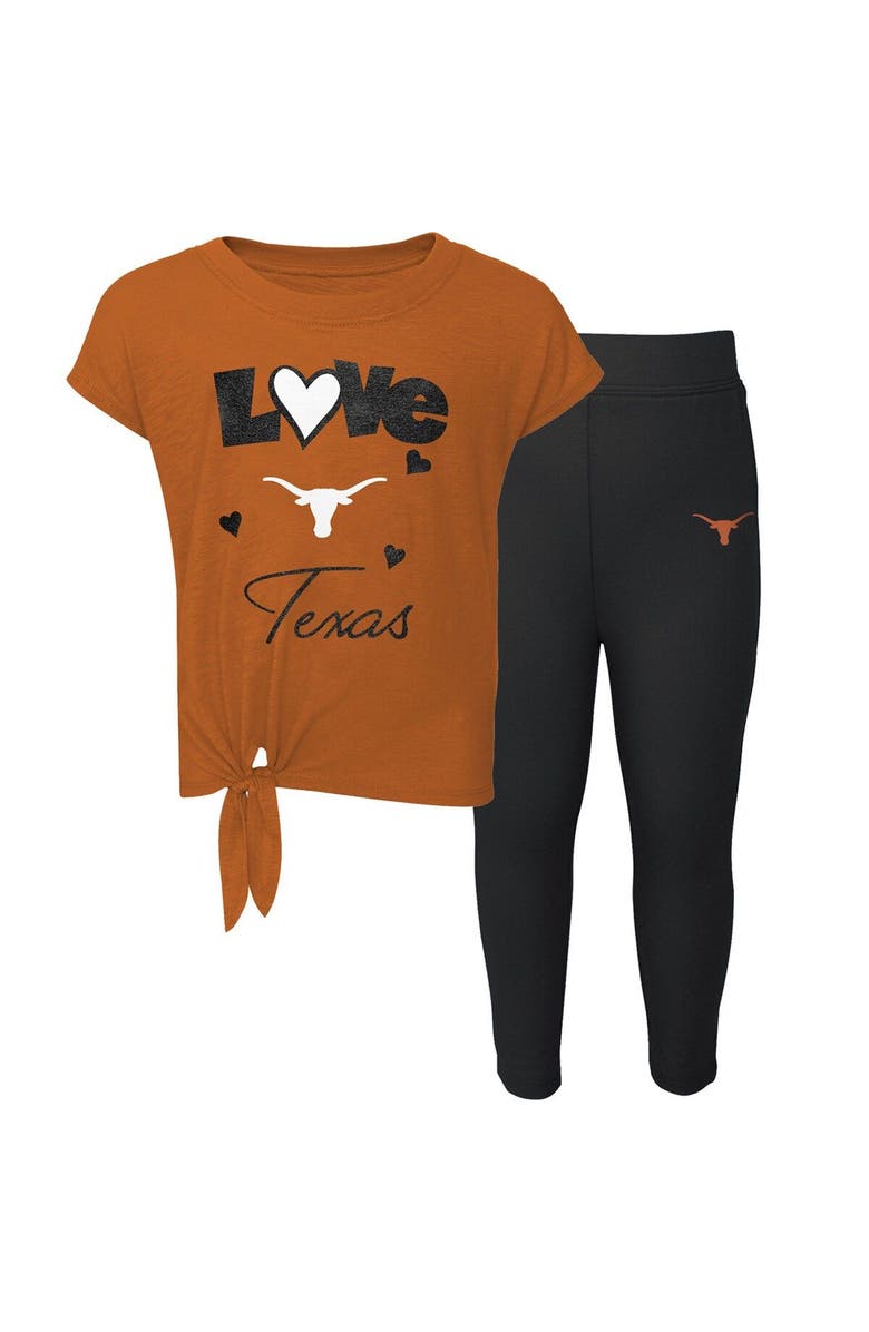Outerstuff Preschool & Toddler Texas Orange/Black Texas Longhorns Forever Love T-Shirt & Leggings Set, Main, color, 