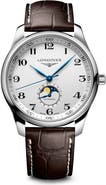 Longines Master Collection Moonphase Automatic Leather Strap Watch, 42mm